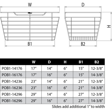 Hardware Resources Satin Nickel Closet Pullout Basket with Slides 16"Dx17"Wx6"H POB1-16176SN